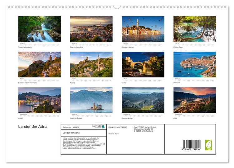 Produktbild: L&auml;nder der Adria (hochwertiger Premium Wandkalender 2026 DIN A2 quer), Kunstdruck in Hochglanz