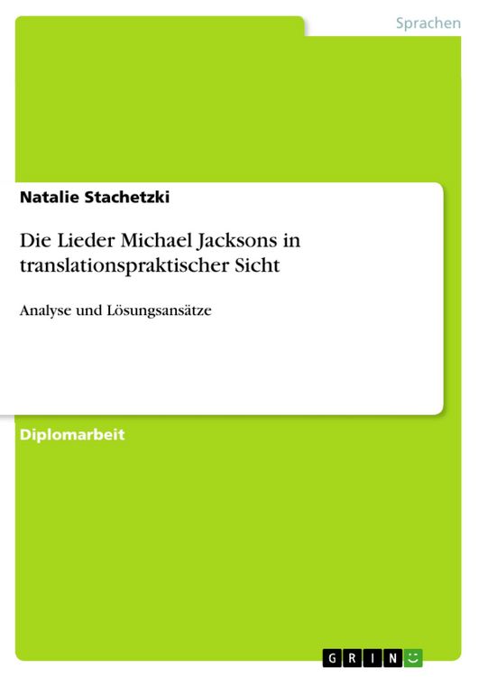 Produktbild: Die Lieder Michael Jacksons in translationspraktischer Sicht