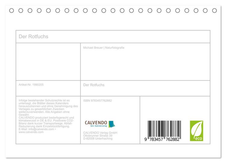 Produktbild: Der Rotfuchs (Tischkalender 2026 DIN A5 quer), CALVENDO Monatskalender