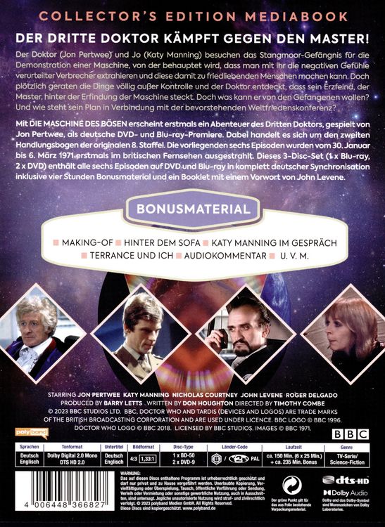 Produktbild: Doctor Who: Der Dritte Doktor - Die Maschine des B&ouml;sen - Mediabook Edition (+ DVD) (+ Bonus-DVD) LTD.