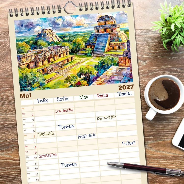 Produktbild: Familienplaner 2027 - Magisches Mexiko. Leuchtende Impressionen mit 5 Spalten (Wandkalender, 21 x 45 cm) CALVENDO