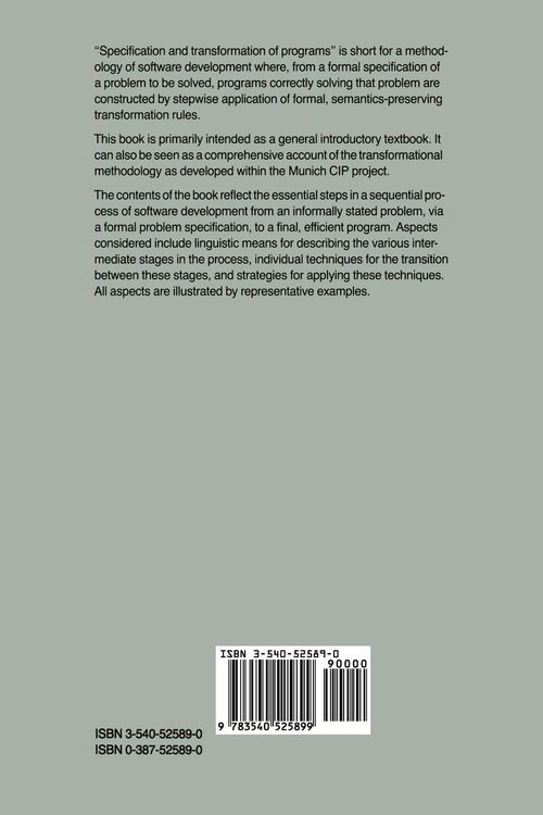 Produktbild: Specification and Transformation of Programs
