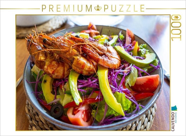 Produktbild: CALVENDO Puzzle Frische Sri Lanka Bowl mit gegrillten Garnelen - Tropisches Food Art Design 1000 Teile Lege-Gr&ouml;&szlig;e 64x48cm Foto-Puzzle f&uuml;r gl&uuml;ckliche