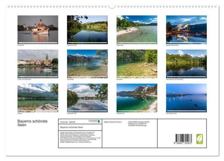 Produktbild: Bayerns sch&ouml;nste Seen (hochwertiger Premium Wandkalender 2026 DIN A2 quer), Kunstdruck in Hochglanz