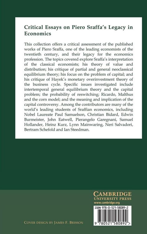 Produktbild: Critical Essays on Piero Sraffa's Legacy in Economics