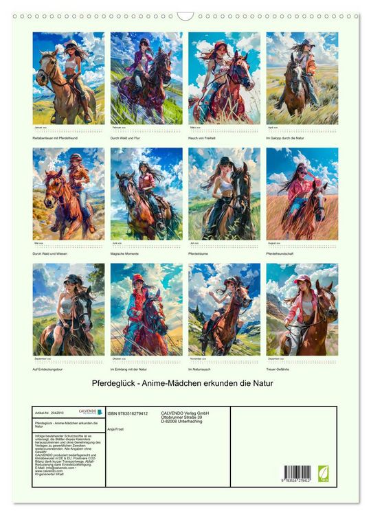 Produktbild: Pferdegl&uuml;ck - Anime-M&auml;dchen erkunden die Natur (Wandkalender 2026 DIN A2 hoch), CALVENDO Monatskalender