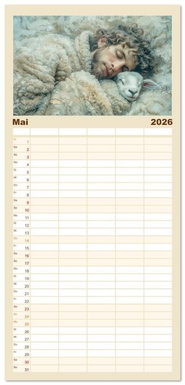 Produktbild: Familienplaner 2026 - Bei den Schafen - Malerische Reise mit 5 Spalten (Wandkalender, 21 x 45 cm) CALVENDO