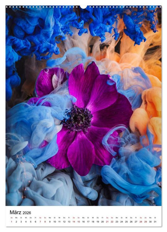Produktbild: Spiel der Farben - Bl&uuml;ten unter Wasser mit Acrylfarben (Wandkalender 2026 DIN A2 hoch), CALVENDO Monatskalender