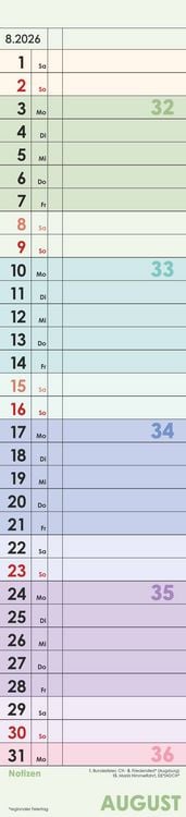 Produktbild: Planer Farbenfroh 2026 - Streifen-Kalender 11,3x49x5 cm - Küchenkalender - Wandplaner - Alpha Edition