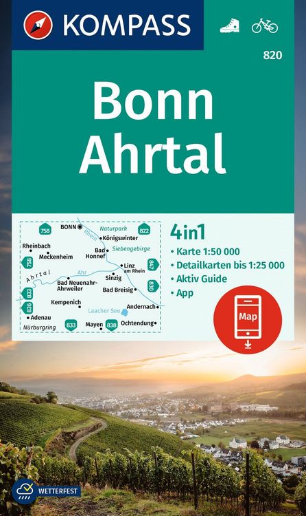 Produktbild: KOMPASS Wanderkarte 820 Bonn, Ahrtal 1:50.000