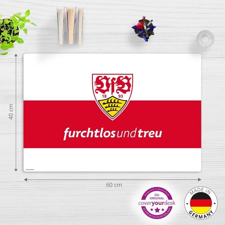 Produktbild: Cover-your-desk Schreibtischunterlage f&uuml;r Kinder und Erwachsene VfB Stuttgart furchtlos und treu - 60 x 40 cm, aus premium Vinyl