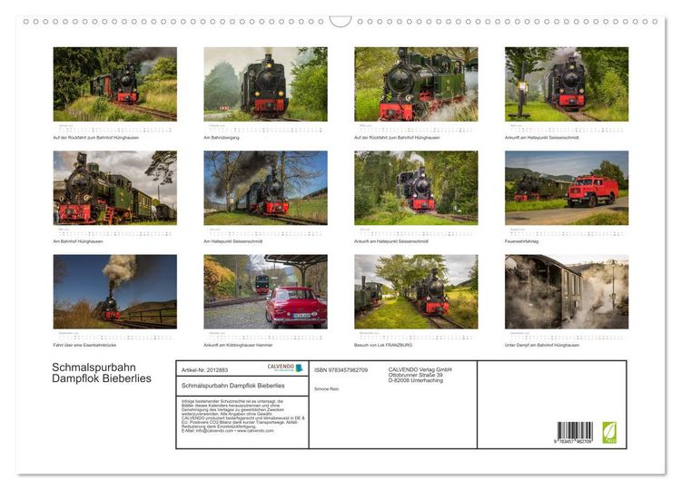 Produktbild: Schmalspurbahn Dampflok Bieberlies (Wandkalender 2026 DIN A2 quer), CALVENDO Monatskalender