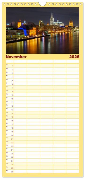Produktbild: Familienplaner 2026 - K&ouml;ln dunkel bunt - Die Stadt in anderem Licht! mit 5 Spalten (Wandkalender, 21 x 45 cm) CALVENDO