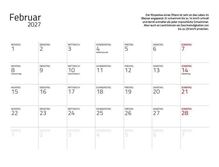 Produktbild: Otter Kalender 2027 Wandkalender Eintragkalender
