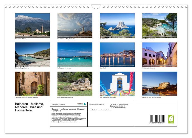 Produktbild: Balearen - Mallorca, Menorca, Ibiza und Formentera (Wandkalender 2026 DIN A3 quer), CALVENDO Monatskalender