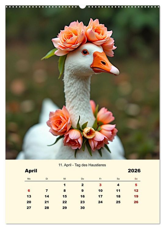 Produktbild: Blumenbekr&auml;nzte Haustiere zu ihrem Feiertag (hochwertiger Premium Wandkalender 2026 DIN A2 hoch), Kunstdruck in Hochglanz