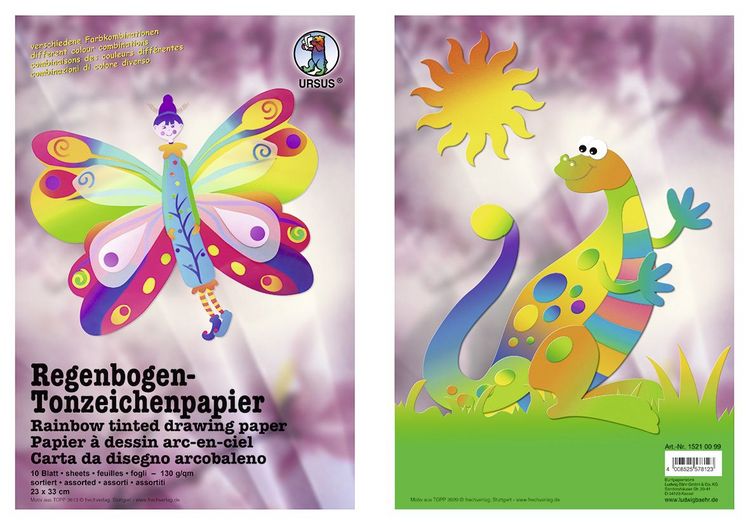 Produktbild: URSUS Basispapiere Tonzeichenpapier-Bastelmappe Regenbogen, 130 g/m&sup2;, Format 23 x 33 cm, 10 Blatt sortiert
