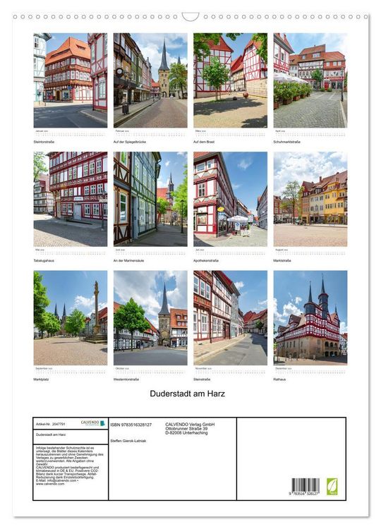 Produktbild: Duderstadt am Harz (Wandkalender 2026 DIN A2 hoch), CALVENDO Monatskalender