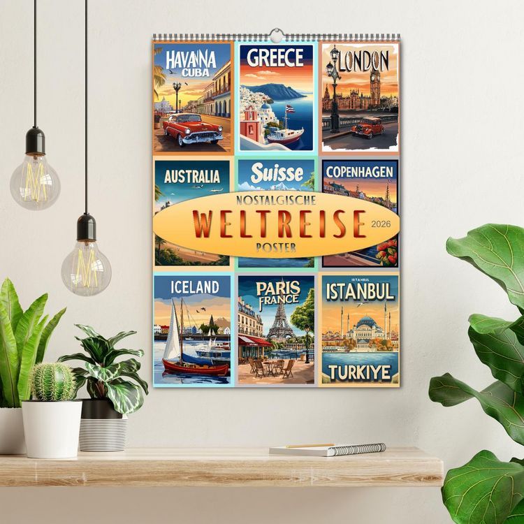 Produktbild: Weltreise - nostalgische Poster (Wandkalender 2026 DIN A2 hoch), CALVENDO Monatskalender