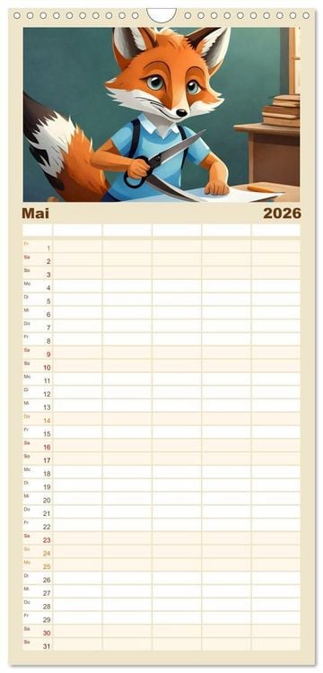 Produktbild: Familienplaner 2026 - Schlaufuchs - Abenteuer Schule mit 5 Spalten (Wandkalender, 21 x 45 cm) CALVENDO