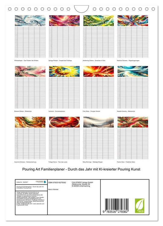 Produktbild: Pouring Art Familienplaner - Durch das Jahr mit KI-kreierter Pouring Kunst (Wandkalender 2026 DIN A4 hoch), CALVENDO Monatskalender