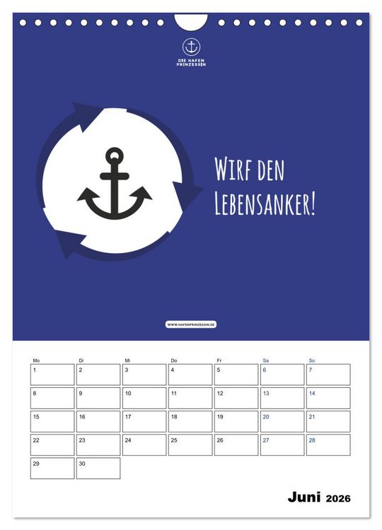 Produktbild: hafenprinzessin: Ankertr&auml;ume & Meer - Der moderne Zitate-Wandkalender f&uuml;r maritime Lebensmomente! (Wandkalender 2026 DIN A4 hoch), CALVENDO Monatskalender