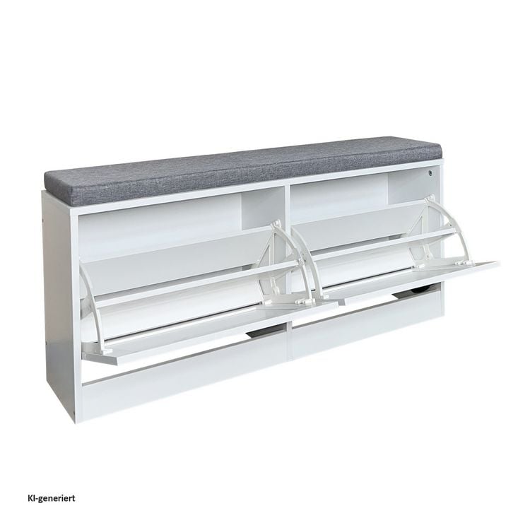 Produktbild: HTI-Living Schuhschrank Thekla 2 Klappen 105 cm Wei&szlig; mit Sitzkissen