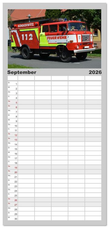 Produktbild: Familienplaner 2026 - DDR Feuerwehr Klassiker mit 5 Spalten (Wandkalender, 21 x 45 cm) CALVENDO