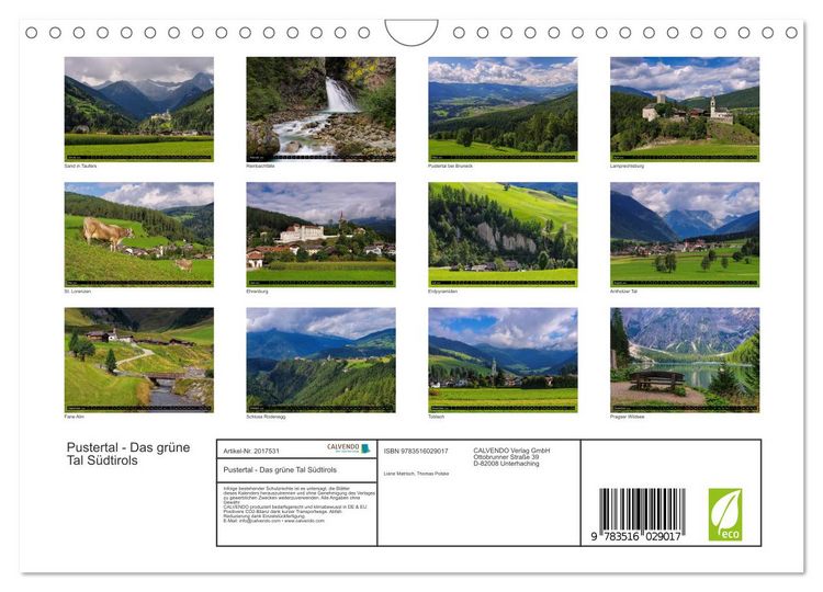Produktbild: Pustertal - Das gr&uuml;ne Tal S&uuml;dtirols (Wandkalender 2026 DIN A4 quer), CALVENDO Monatskalender