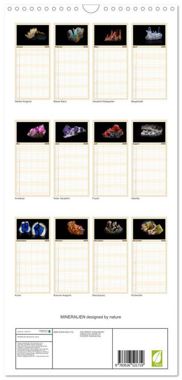 Produktbild: Familienplaner 2026 - MINERALIEN designed by nature mit 5 Spalten (Wandkalender, 21 x 45 cm) CALVENDO