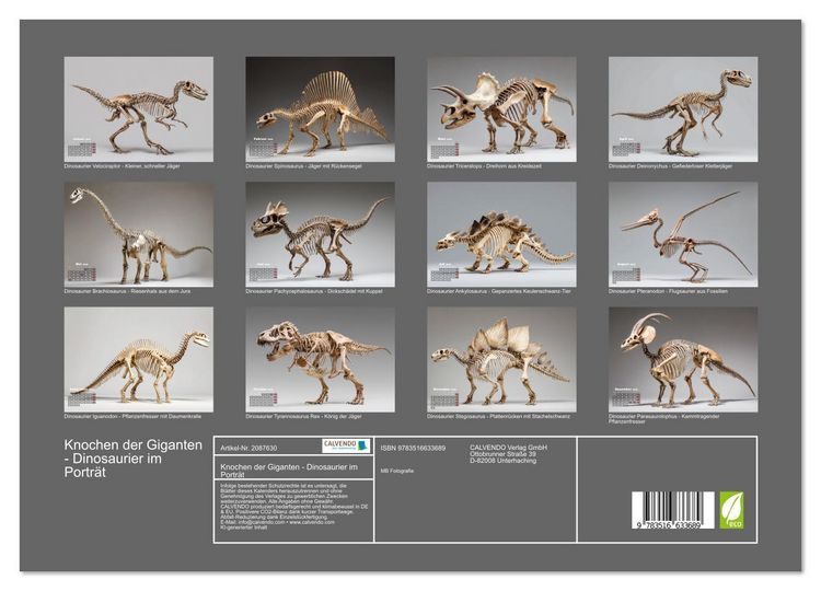 Produktbild: Knochen der Giganten - Dinosaurier im Portr&auml;t (hochwertiger Premium Wandkalender 2026 DIN A2 quer), Kunstdruck in Hochglanz