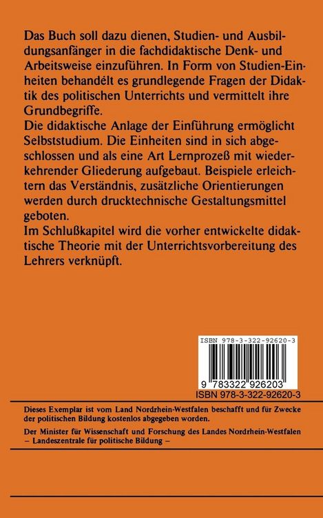Produktbild: Einf&uuml;hrung in die Didaktik des politischen Unterrichts