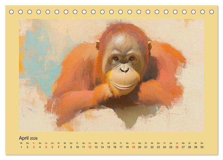 Produktbild: Majest&auml;tische Menschenaffen. Faszinierende Wesen in kunstvoller &Ouml;loptik (Tischkalender 2026 DIN A5 quer), CALVENDO Monatskalender