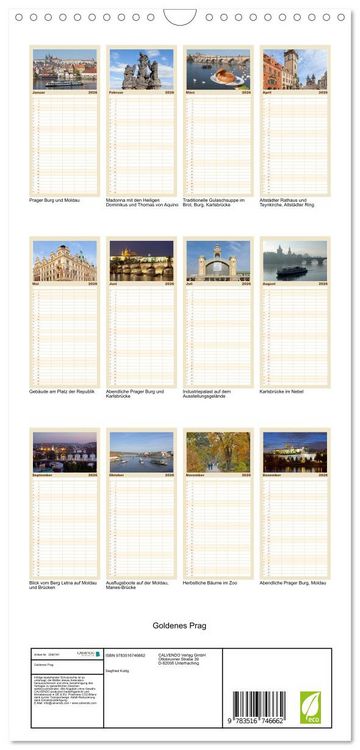 Produktbild: Familienplaner 2026 - Goldenes Prag mit 5 Spalten (Wandkalender, 21 x 45 cm) CALVENDO