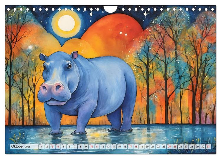 Produktbild: Hippos bekennen Farbe - kunterbunter Nilpferdspa&szlig; (Wandkalender 2026 DIN A4 quer), CALVENDO Monatskalender