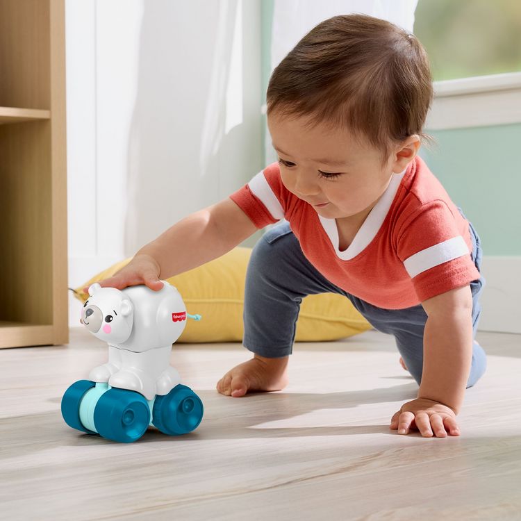 Produktbild: Fisher-Price Eisb&auml;r zum Hinterherkrabbeln, Aktivit&auml;tskrabbelspielzeug f&uuml;r Babys mit sensorischen Details