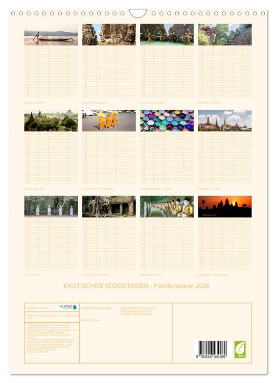 Produktbild: EXOTISCHES S&Uuml;DOSTASIEN - Familienplaner 2026 (Wandkalender 2026 DIN A3 hoch), CALVENDO Monatskalender