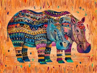 Produktbild: CALVENDO Puzzle Abstraktes Flusspferd mit Sonnenornament | 1000 Teile Lege-Gr&ouml;&szlig;e 64x48cm Foto-Puzzle f&uuml;r gl&uuml;ckliche Stunden
