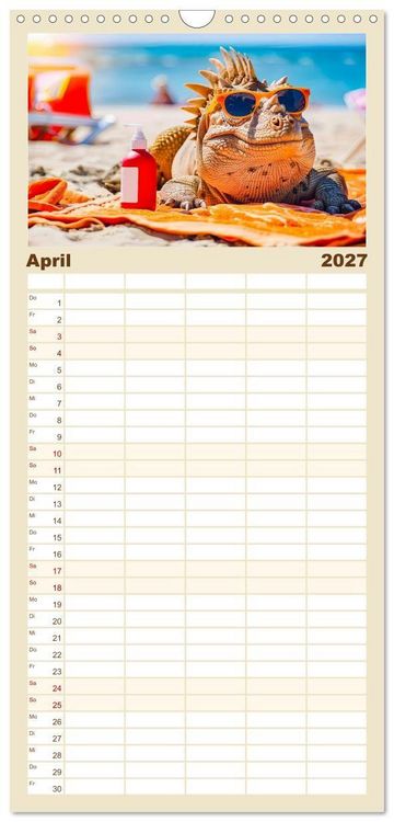 Produktbild: Familienplaner 2027 - Dinosaurier Sommer - Urzeitlich witzige Strandparty mit 5 Spalten (Wandkalender, 21 x 45 cm) CALVENDO