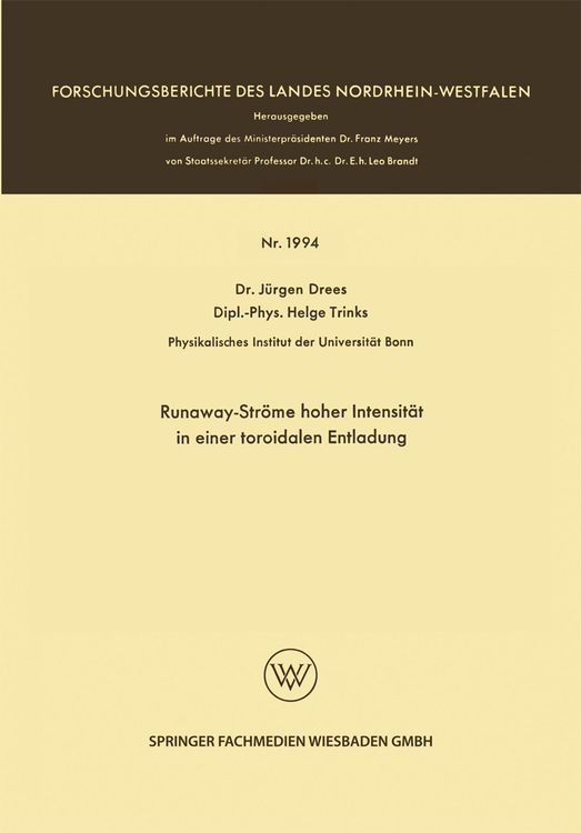 Produktbild: Runaway-Str&ouml;me hoher Intensit&auml;t in einer toroidalen Entladung