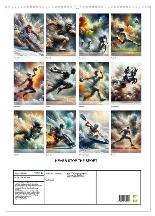 Produktbild: NEVER STOP THE SPORT (Wandkalender 2026 DIN A2 hoch), CALVENDO Monatskalender