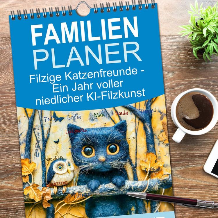 Produktbild: Familienplaner 2026 - Filzige Katzenfreunde - Ein Jahr voller niedlicher KI-Filzkunst mit 5 Spalten (Wandkalender, 21 x 45 cm) CALVENDO