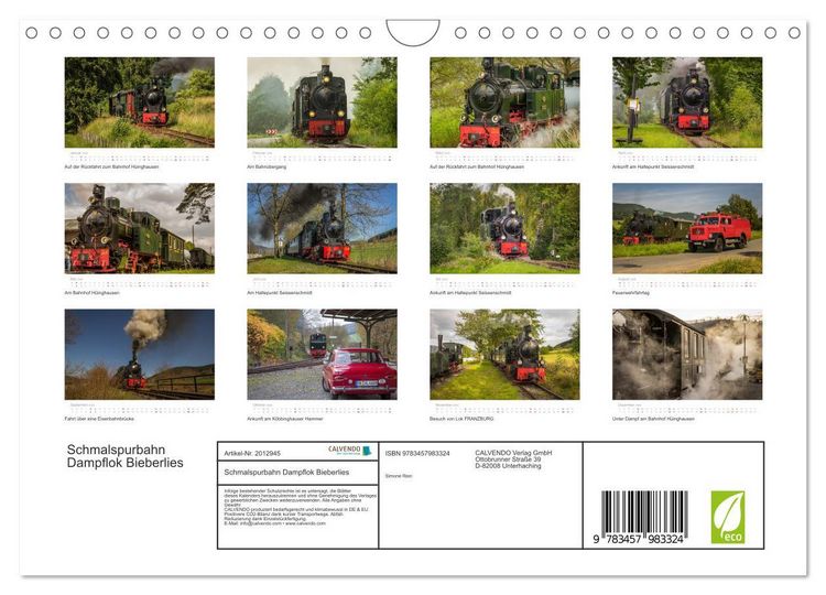 Produktbild: Schmalspurbahn Dampflok Bieberlies (Wandkalender 2026 DIN A4 quer), CALVENDO Monatskalender