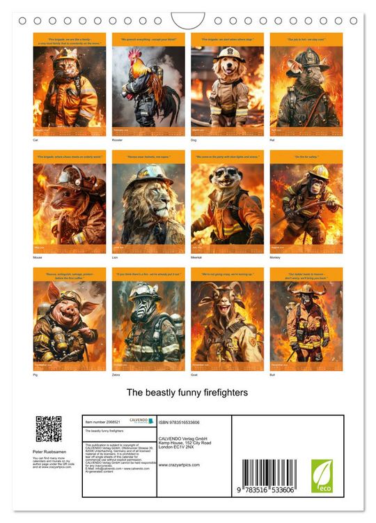 Produktbild: The beastly funny firefighters (Wall Calendar 2026 DIN A4 portrait), CALVENDO 12 Month Wall Calendar