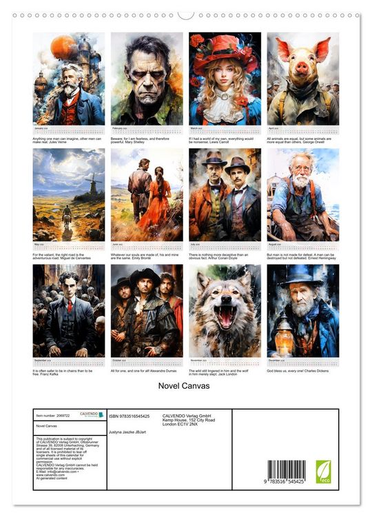 Produktbild: Novel Canvas (High Quality Premium Wall Calendar 2026 DIN A2 portrait),CALVENDO 12 Month Wall Calendar