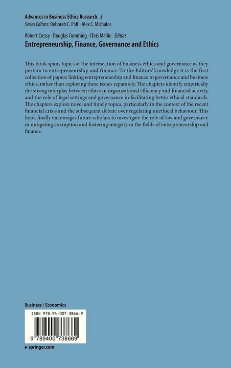 Produktbild: Entrepreneurship, Finance, Governance and Ethics