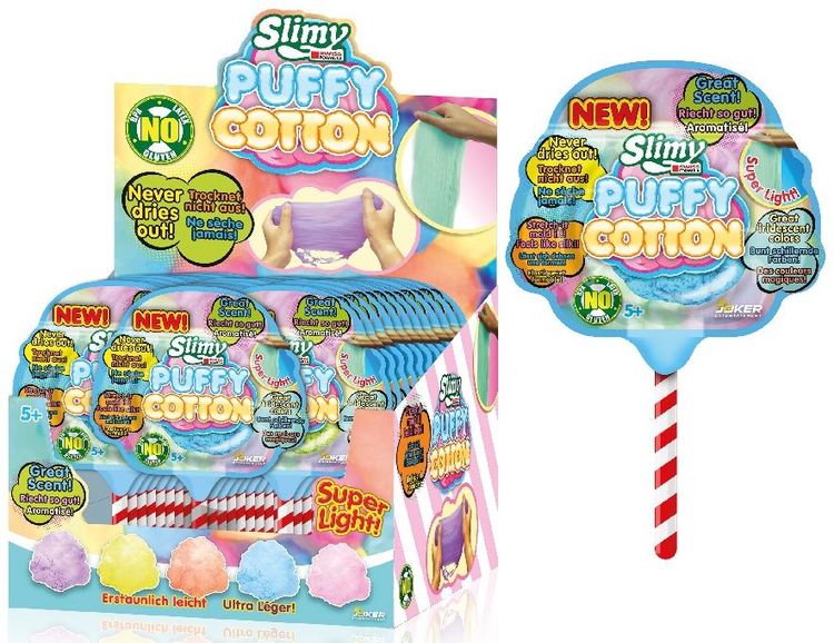 Produktbild: Slimy Puffy Cotton Lollipop Foil-Bag - 14 g - 5fach farbl. sort.