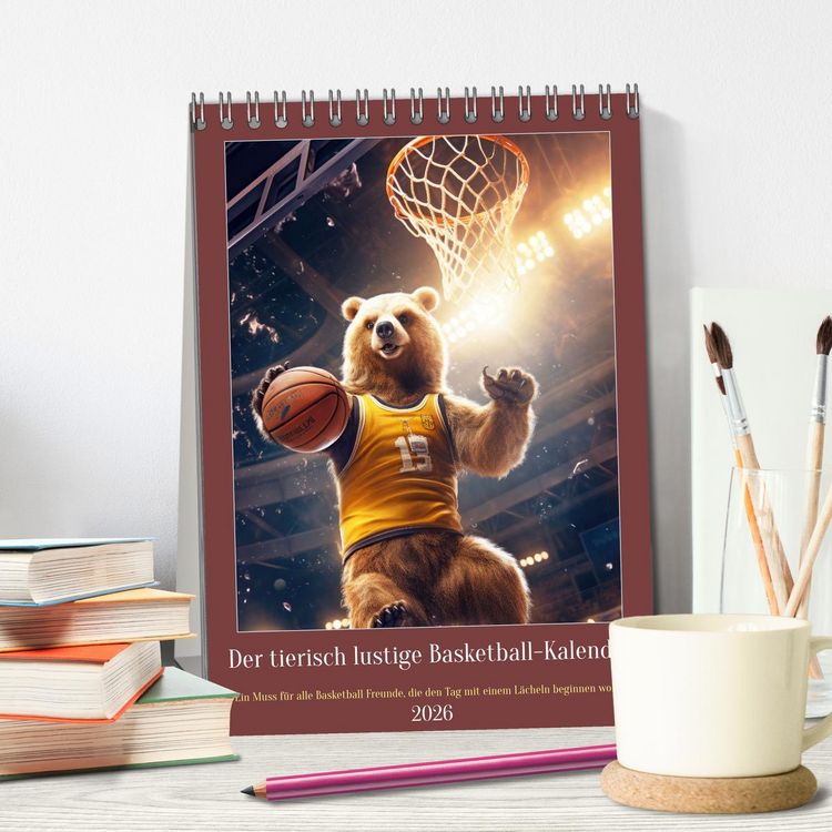Produktbild: Der tierisch lustige Basketball-Kalender (Tischkalender 2026 DIN A5 hoch), CALVENDO Monatskalender