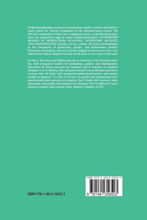 Produktbild: Integrated Models in Production Planning, Inventory, Quality, and Maintenance
