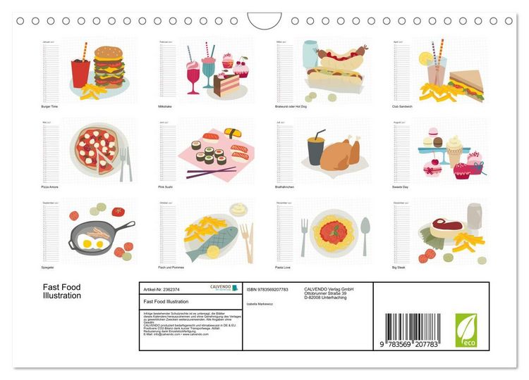 Produktbild: Fast Food Illustration (Wandkalender 2027 DIN A4 quer), CALVENDO Monatskalender